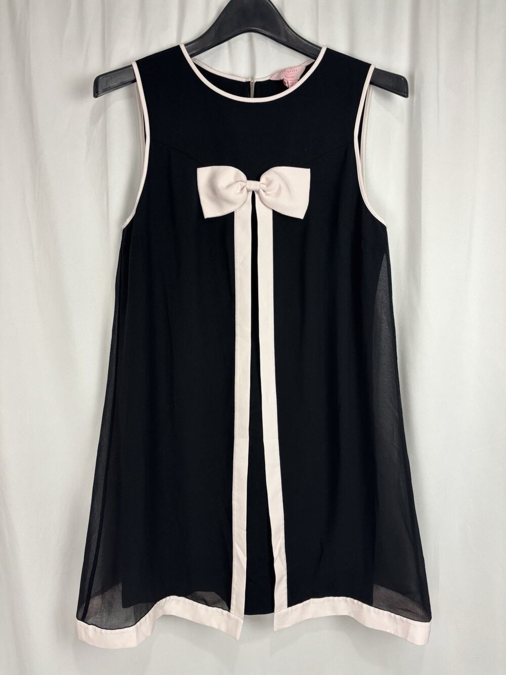 Ted Baker Josa Bow Mini Swing Dress Black White Retro Mod 60’s Sleeveless Sz 2